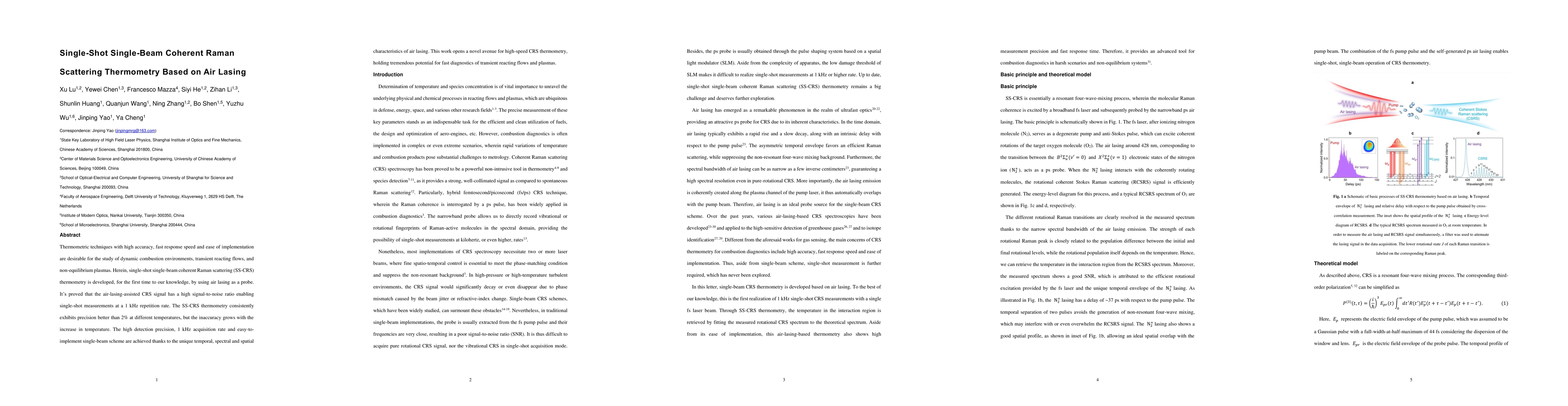 Thumbnail for Single-Shot Single-Beam Coherent Raman Scattering Thermometry Based on
  Air Lasing