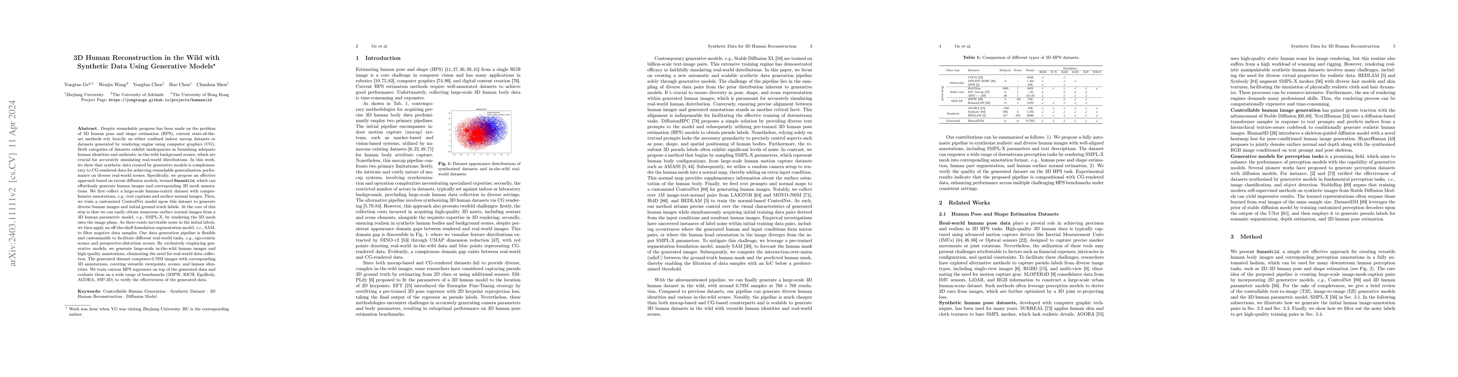Thumbnail for 3D Human Reconstruction in the Wild with Synthetic Data Using Generative
  Models