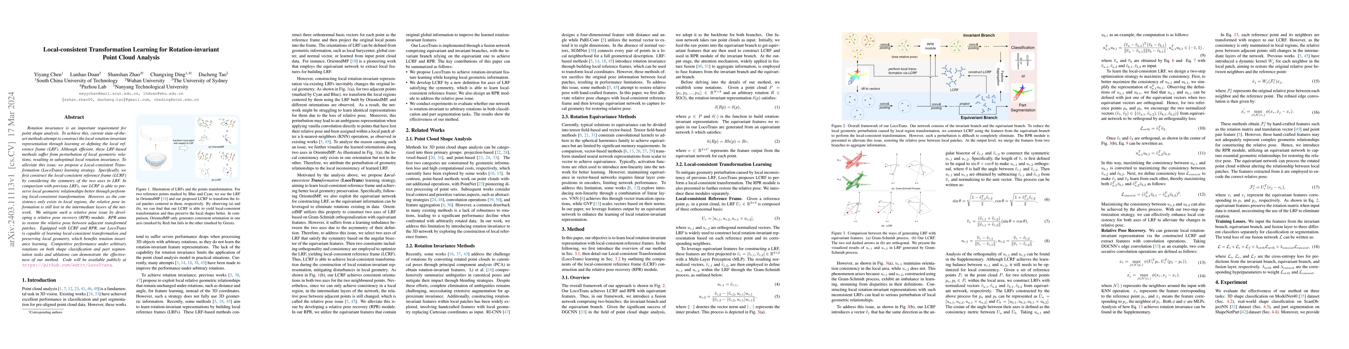 Thumbnail for Local-consistent Transformation Learning for Rotation-invariant Point
  Cloud Analysis
