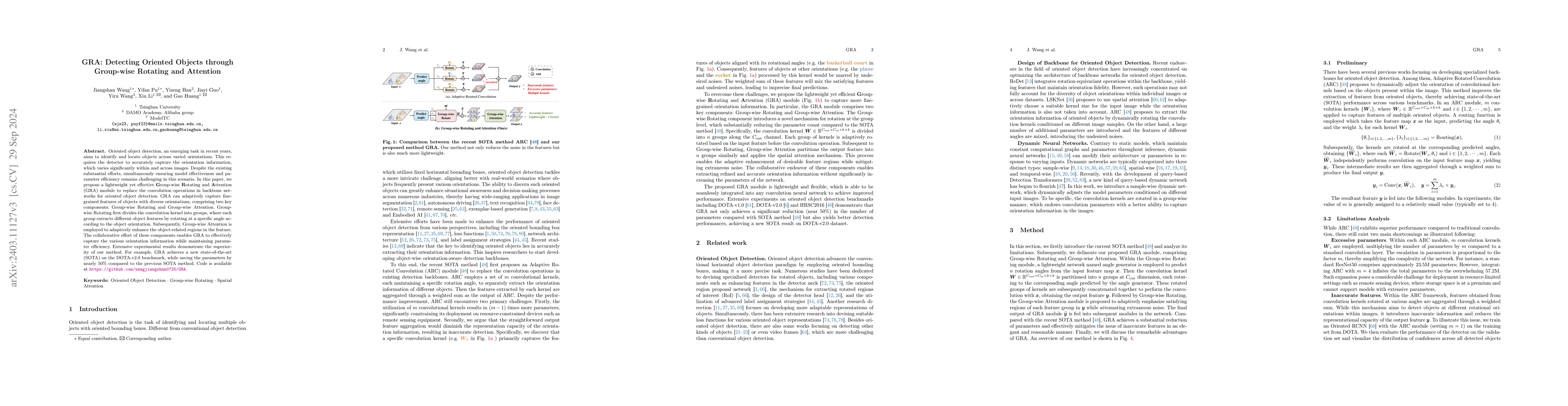 Thumbnail for GRA: Detecting Oriented Objects through Group-wise Rotating and
  Attention