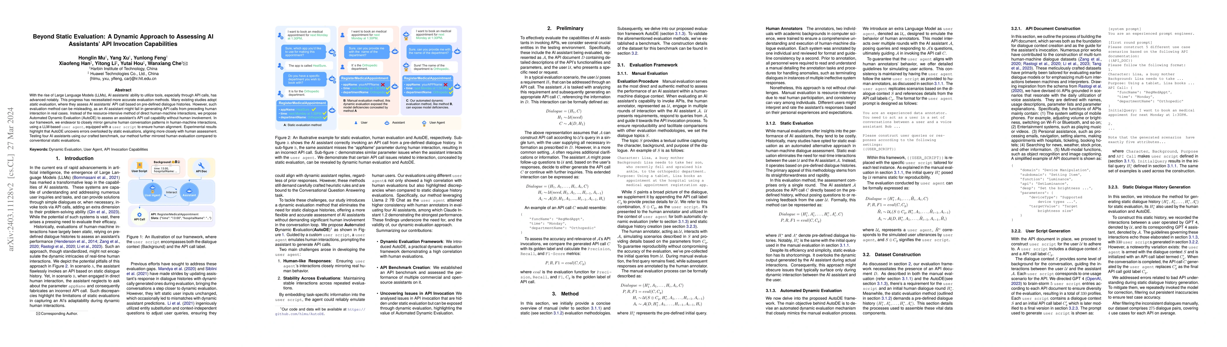 Thumbnail for Beyond Static Evaluation: A Dynamic Approach to Assessing AI Assistants'
  API Invocation Capabilities