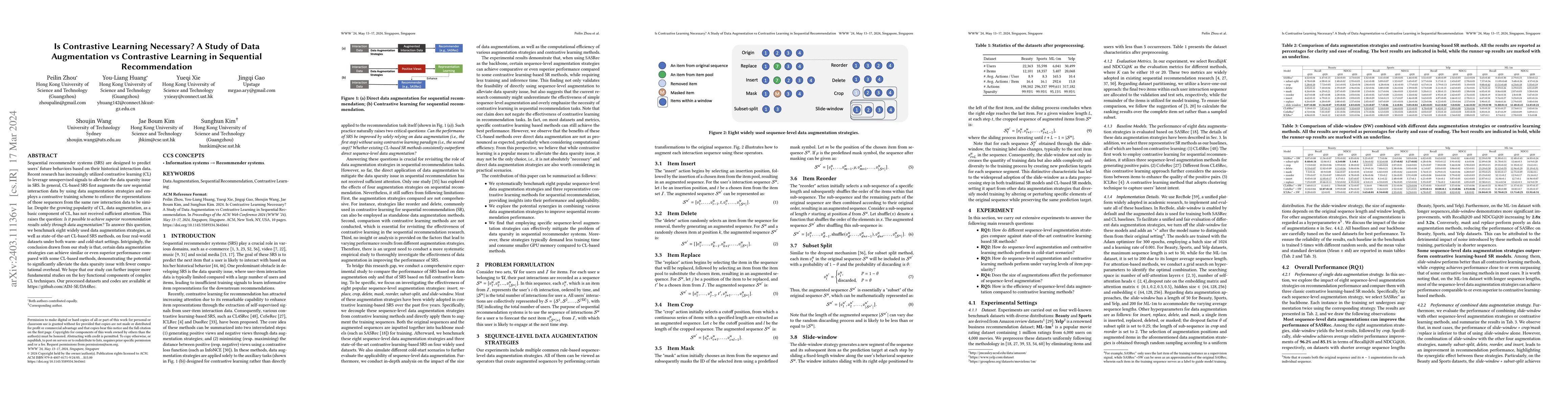 Thumbnail for Is Contrastive Learning Necessary? A Study of Data Augmentation vs
  Contrastive Learning in Sequential Recommendation