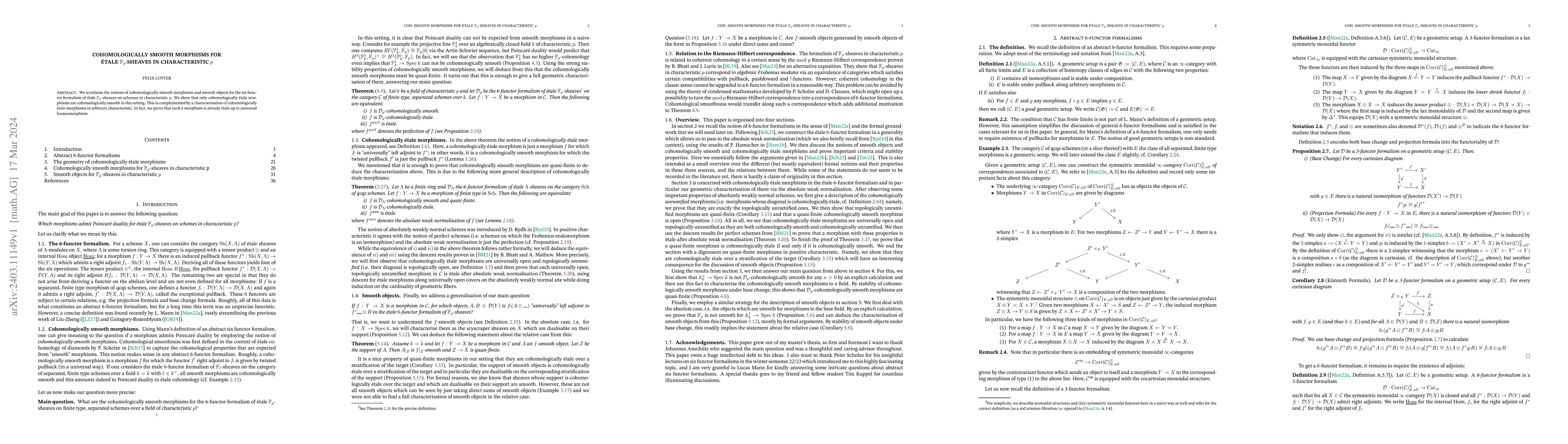 Thumbnail for Cohomologically smooth morphisms for \'etale $\mathbb F_p$-sheaves in
  characteristic $p$