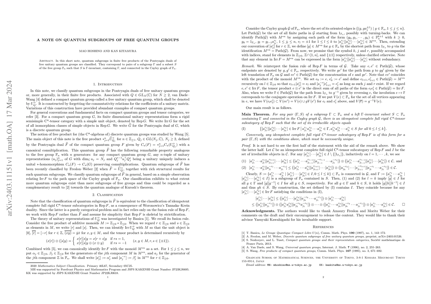 Thumbnail for A note on quantum subgroups of free quantum groups