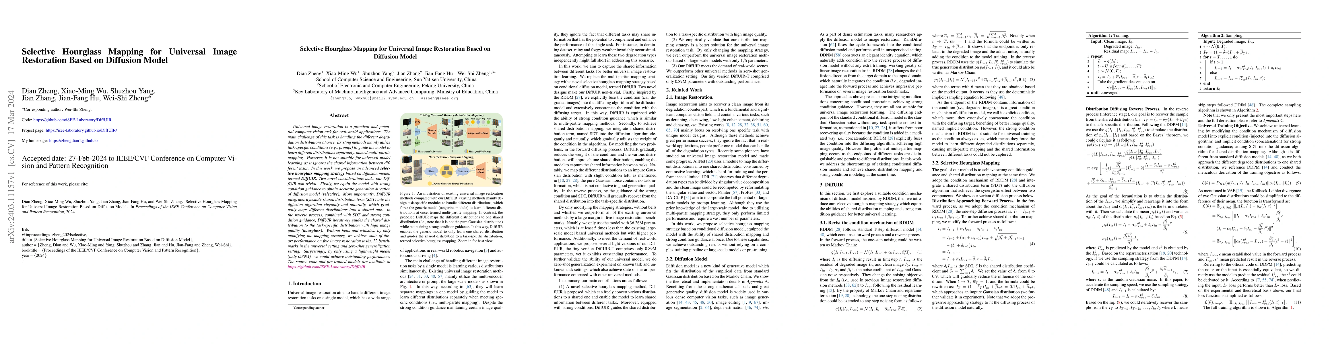 Thumbnail for Selective Hourglass Mapping for Universal Image Restoration Based on
  Diffusion Model