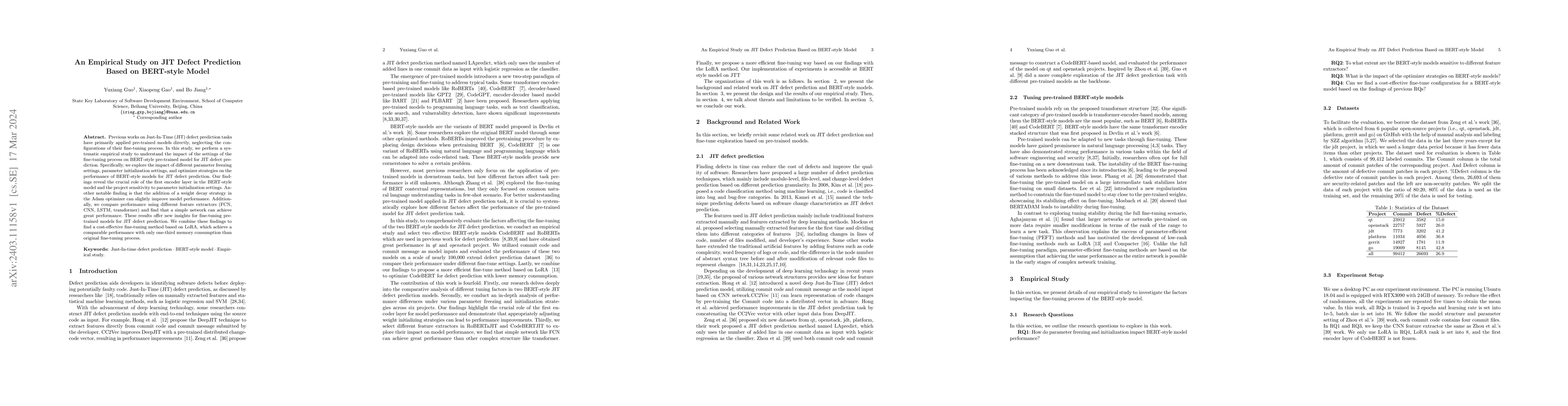 Thumbnail for An Empirical Study on JIT Defect Prediction Based on BERT-style Model