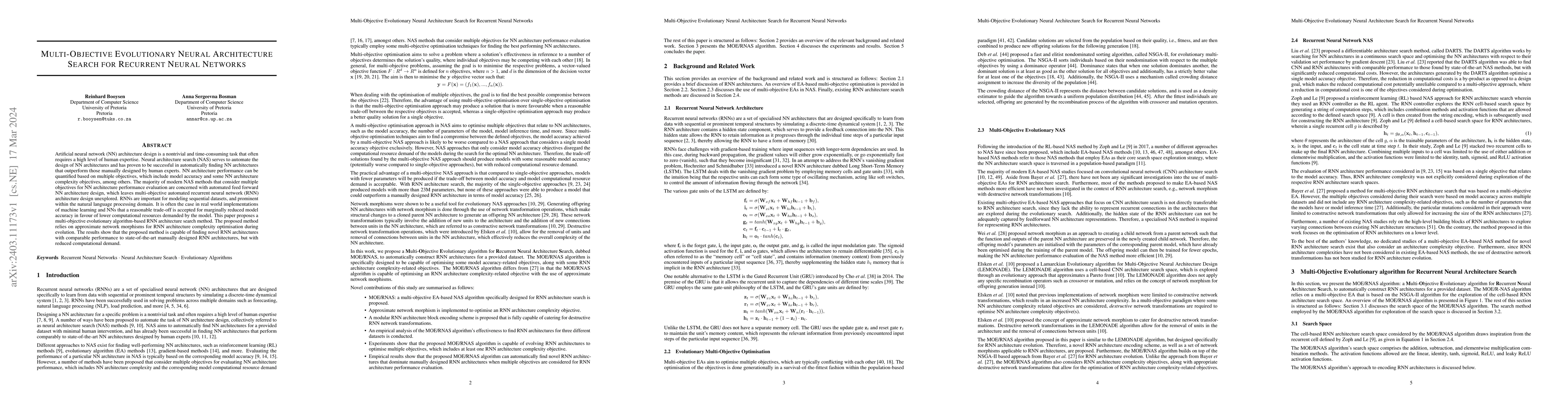Thumbnail for Multi-Objective Evolutionary Neural Architecture Search for Recurrent
  Neural Networks