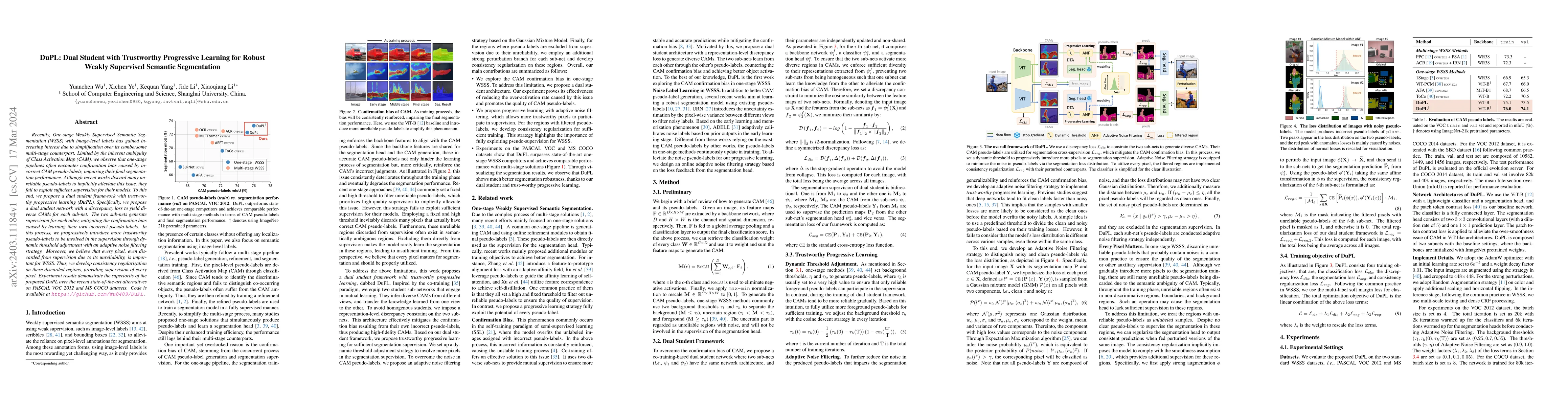 Thumbnail for DuPL: Dual Student with Trustworthy Progressive Learning for Robust
  Weakly Supervised Semantic Segmentation
