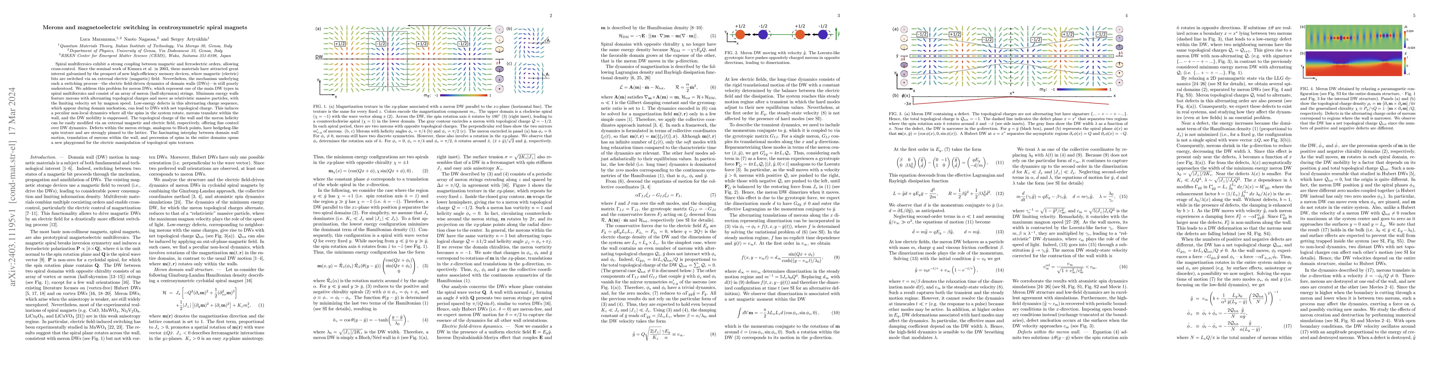 Thumbnail for Merons and magnetoelectric switching in centrosymmetric spiral magnets