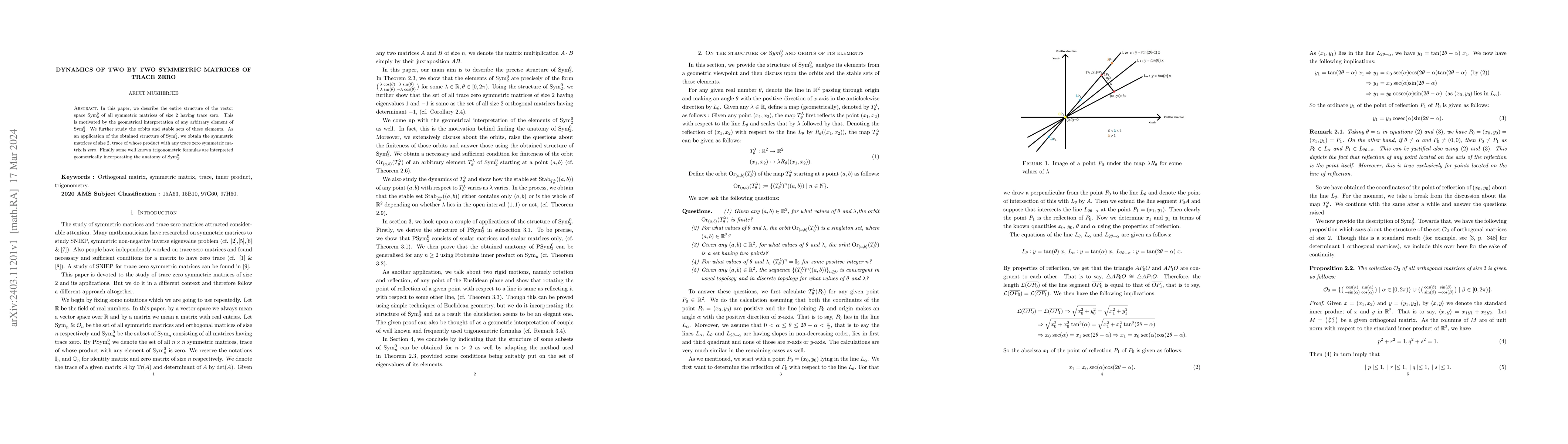 Thumbnail for Dynamics of two by two symmetric matrices of trace zero