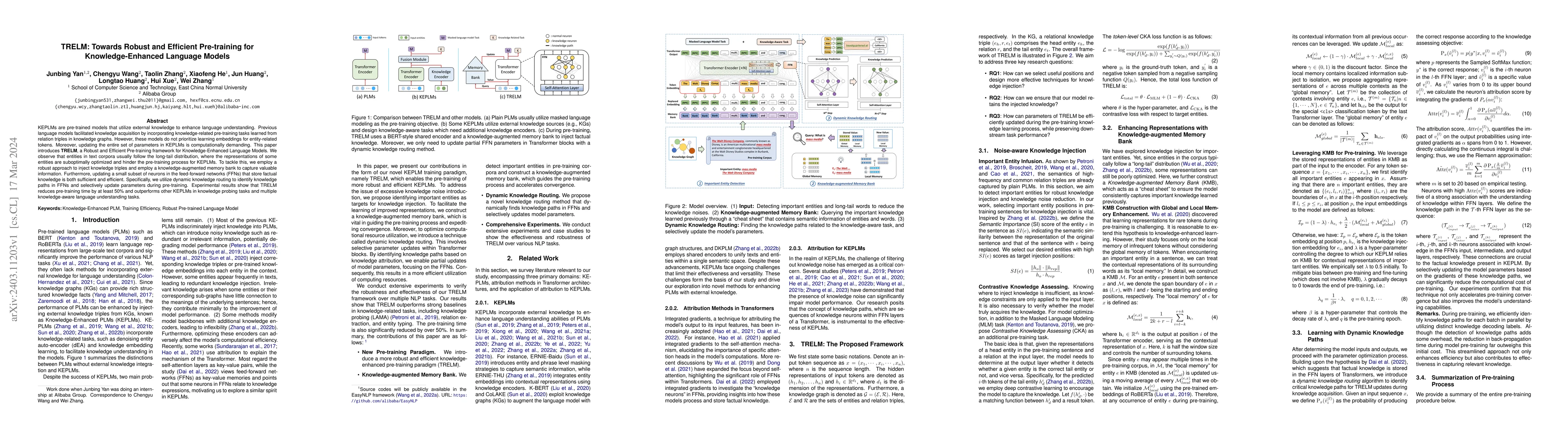 Thumbnail for TRELM: Towards Robust and Efficient Pre-training for Knowledge-Enhanced
  Language Models
