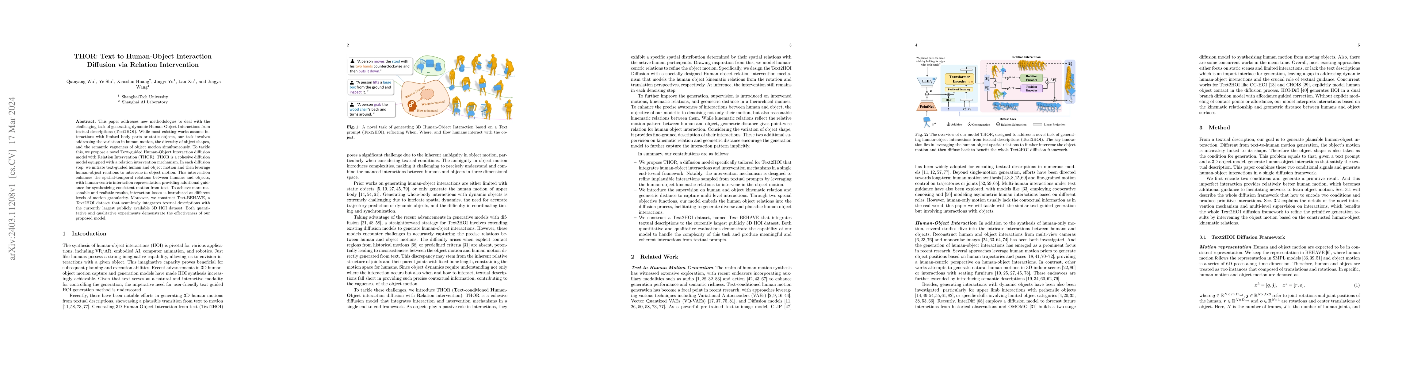 Thumbnail for THOR: Text to Human-Object Interaction Diffusion via Relation
  Intervention