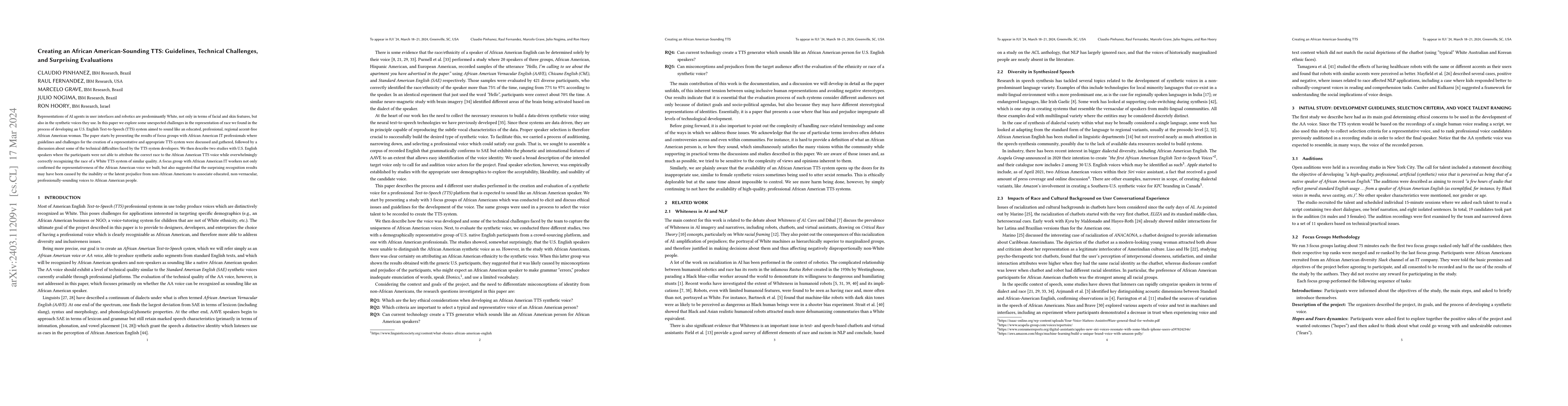 Thumbnail for Creating an African American-Sounding TTS: Guidelines, Technical
  Challenges,and Surprising Evaluations