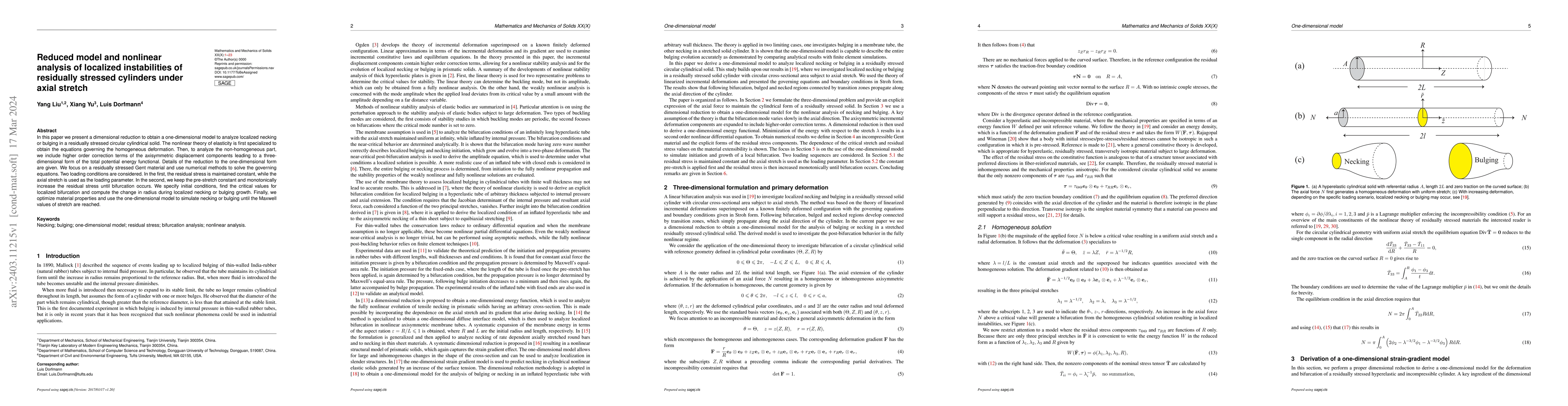 Thumbnail for Reduced model and nonlinear analysis of localized instabilities of
  residually stressed cylinders under axial stretch