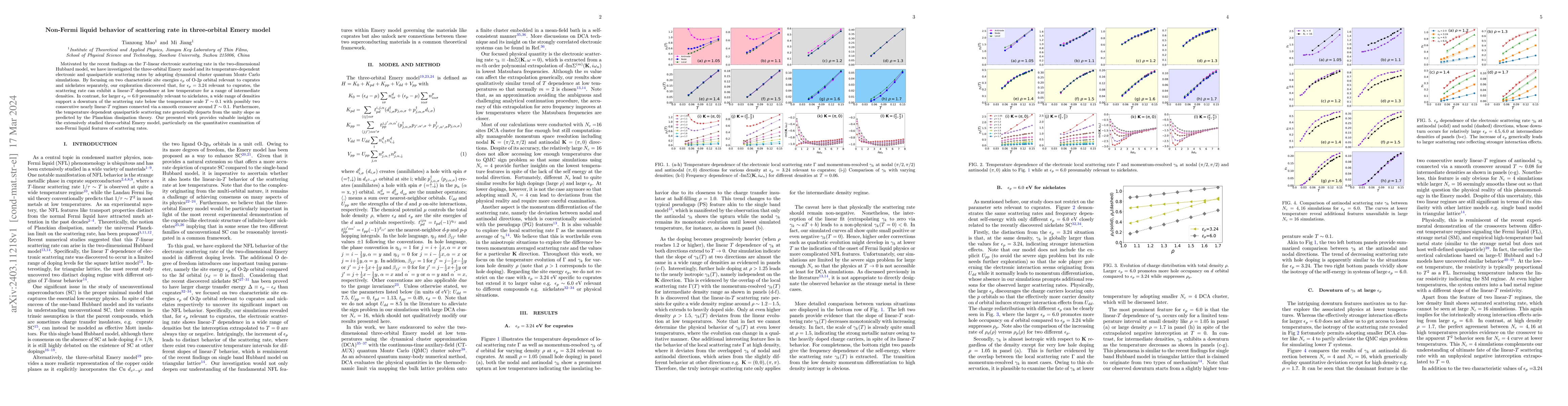 Thumbnail for Non-Fermi liquid behavior of scattering rate in three-orbital Emery
  model