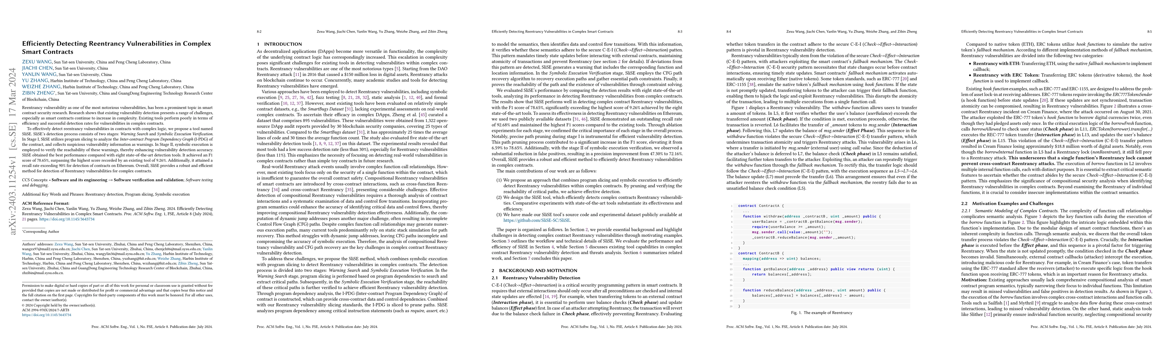 Thumbnail for Efficiently Detecting Reentrancy Vulnerabilities in Complex Smart
  Contracts