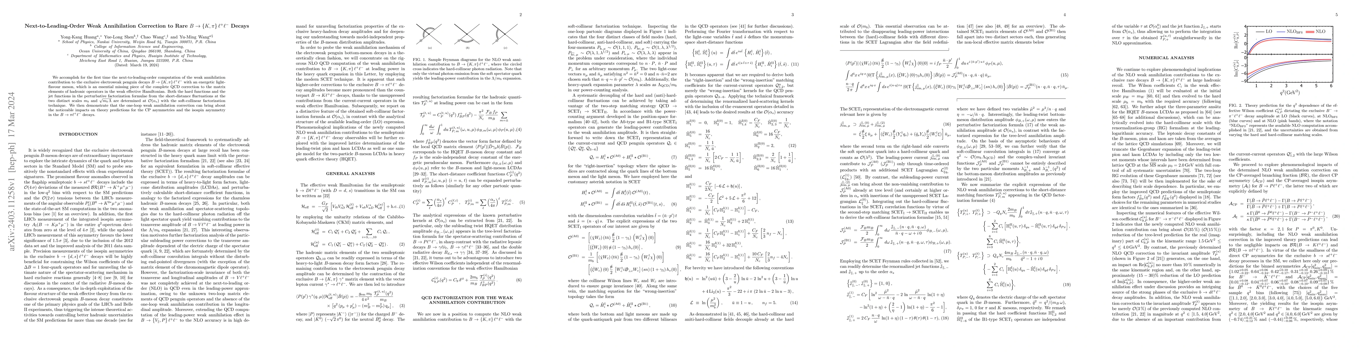 Thumbnail for Next-to-Leading-Order Weak Annihilation Correction to Rare $B \to \left
  \{K, \pi \right \} \ell^{+} \ell^{-}$ Decays