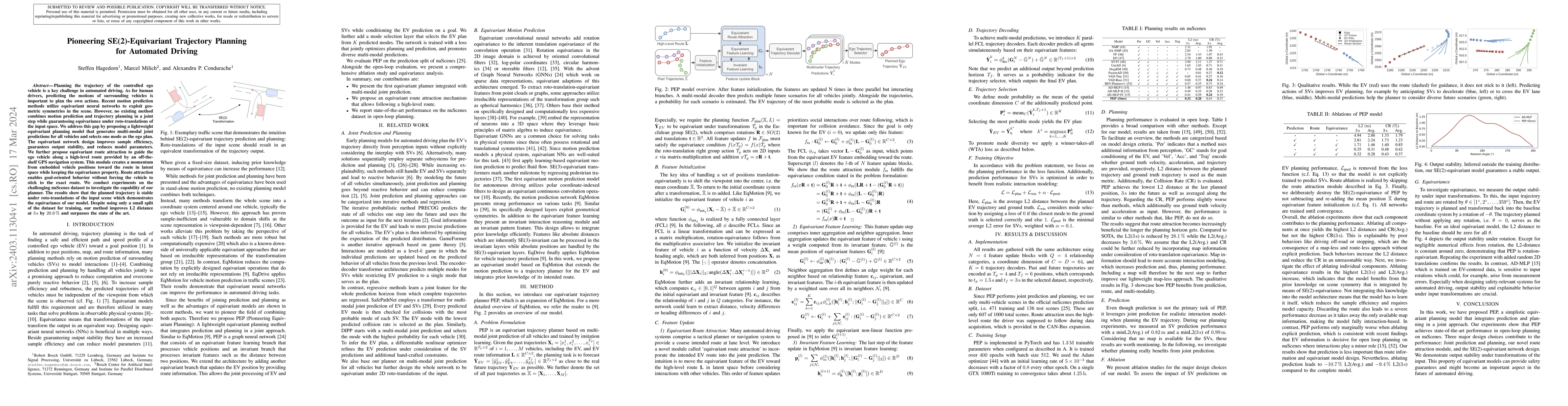 Thumbnail for Pioneering SE(2)-Equivariant Trajectory Planning for Automated Driving