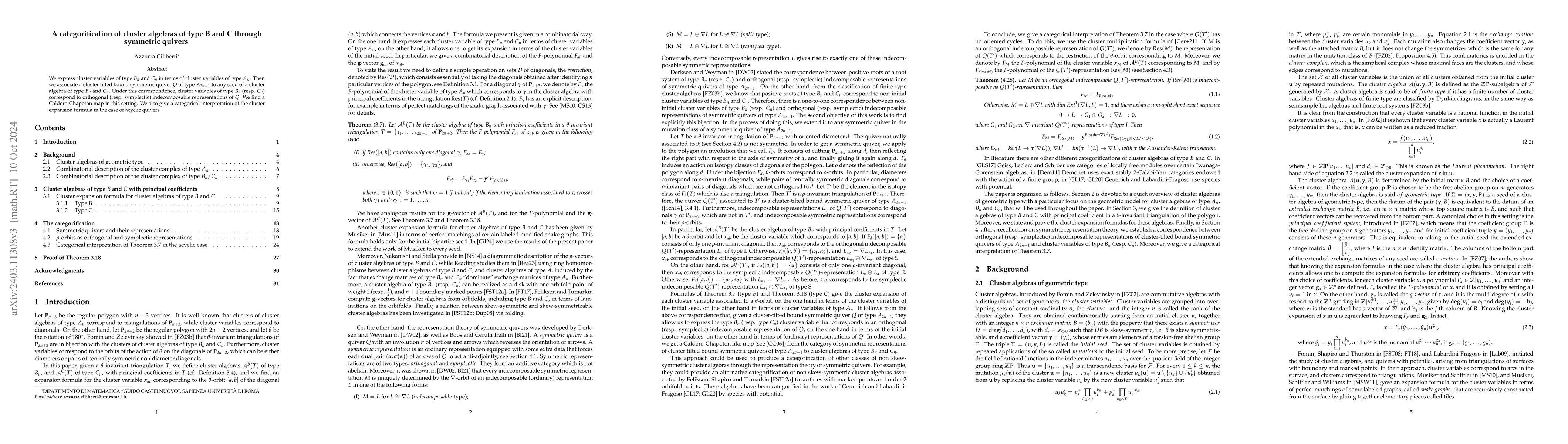 Thumbnail for A categorification of cluster algebras of type B and C through symmetric
  quivers