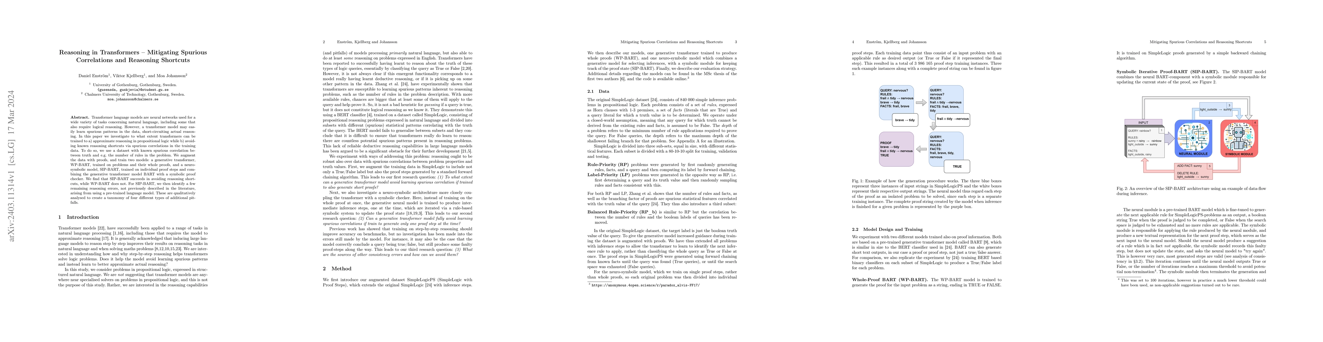 Thumbnail for Reasoning in Transformers -- Mitigating Spurious Correlations and
  Reasoning Shortcuts