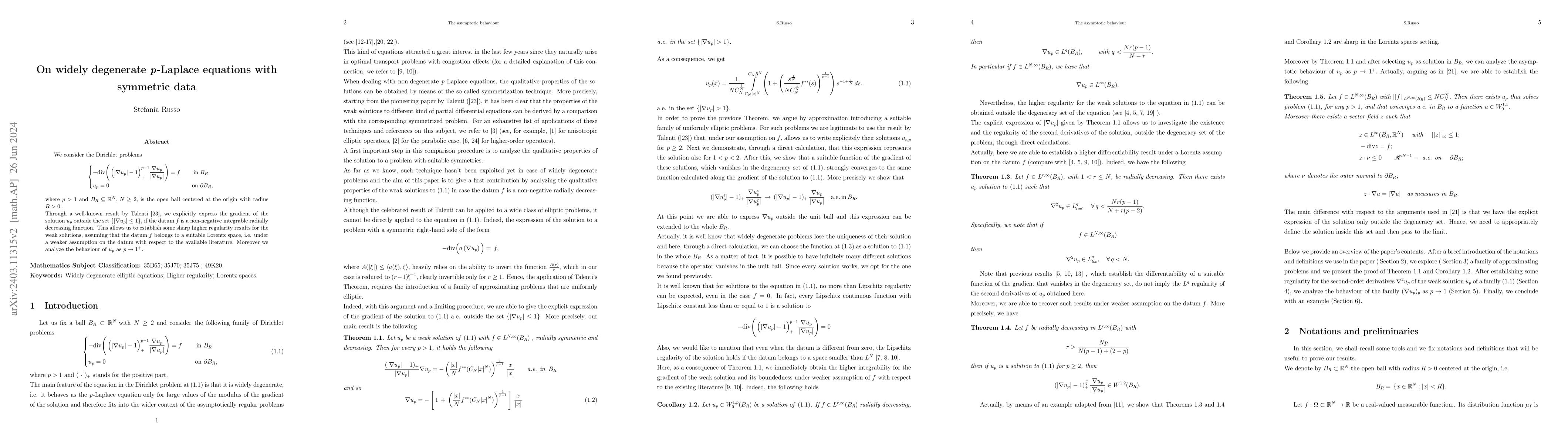 Thumbnail for On widely degenerate \textit{p}-Laplace equations with symmetric data