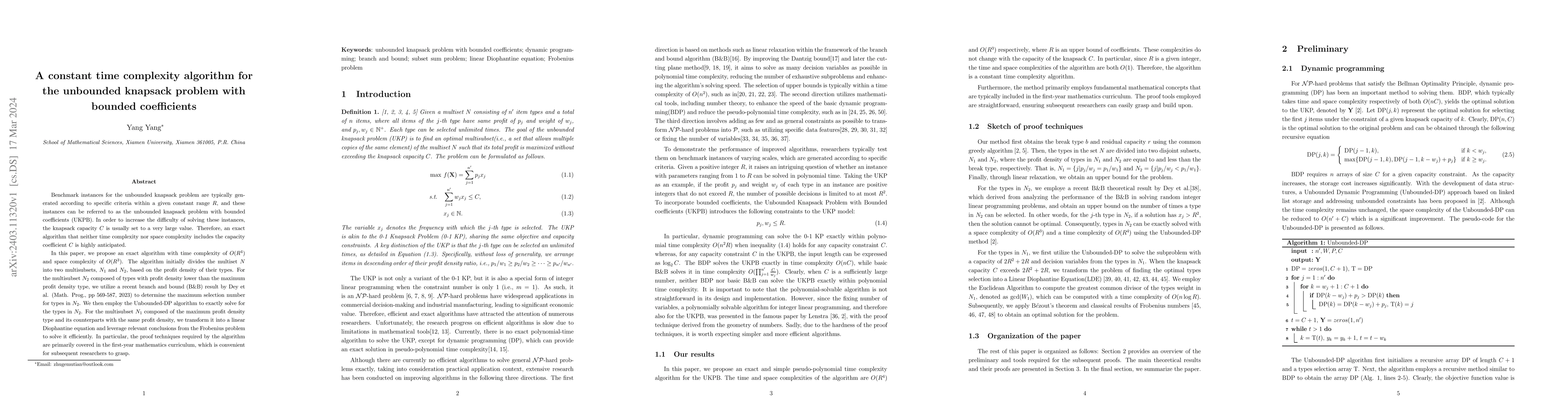 Thumbnail for A constant time complexity algorithm for the unbounded knapsack problem
  with bounded coefficients