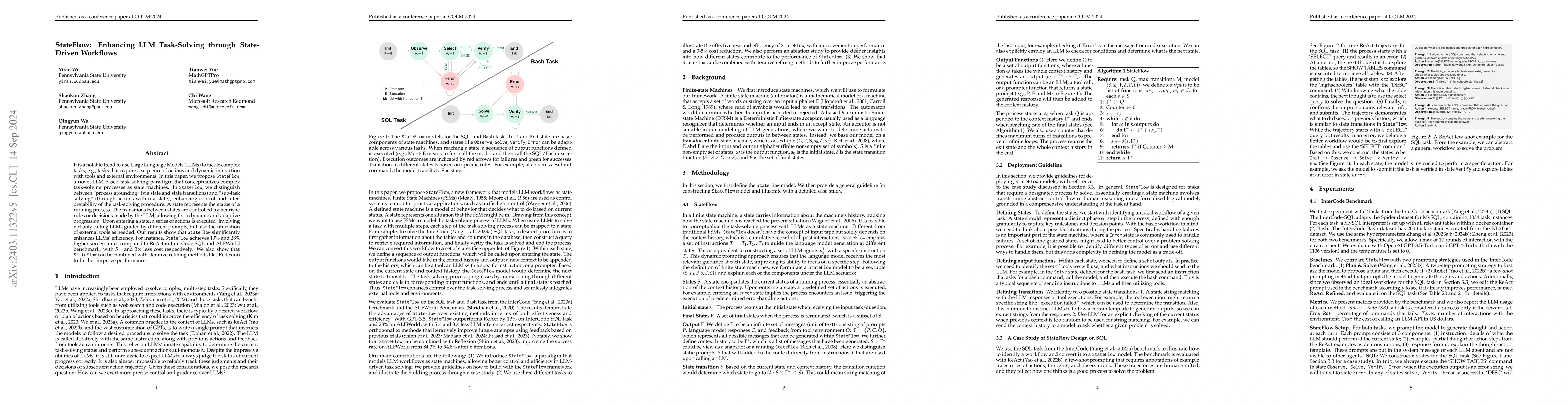 Thumbnail for StateFlow: Enhancing LLM Task-Solving through State-Driven Workflows