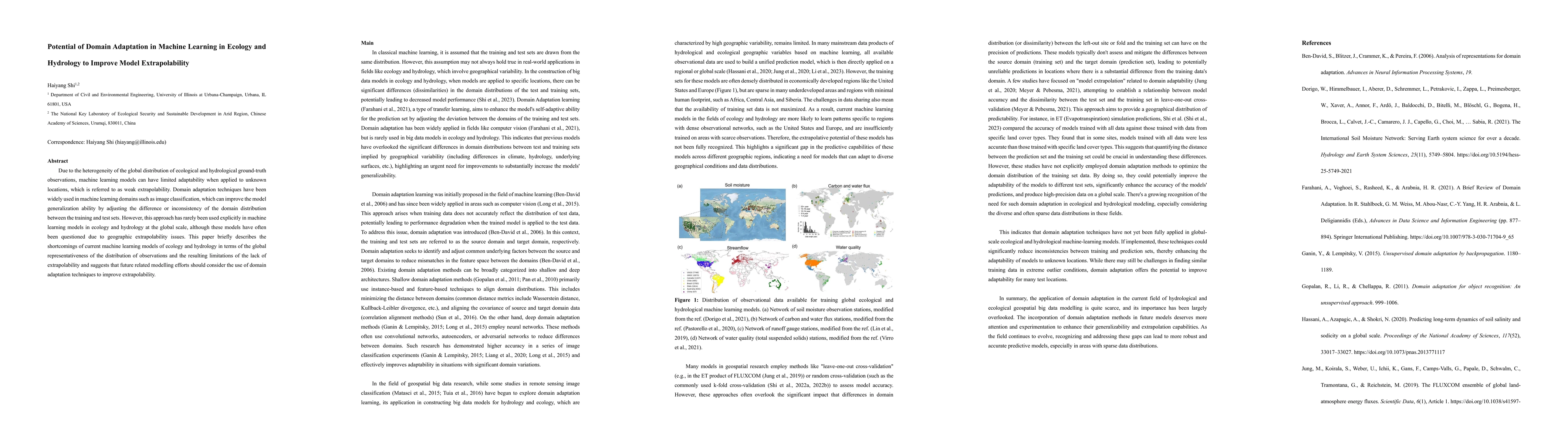 Thumbnail for Potential of Domain Adaptation in Machine Learning in Ecology and
  Hydrology to Improve Model Extrapolability