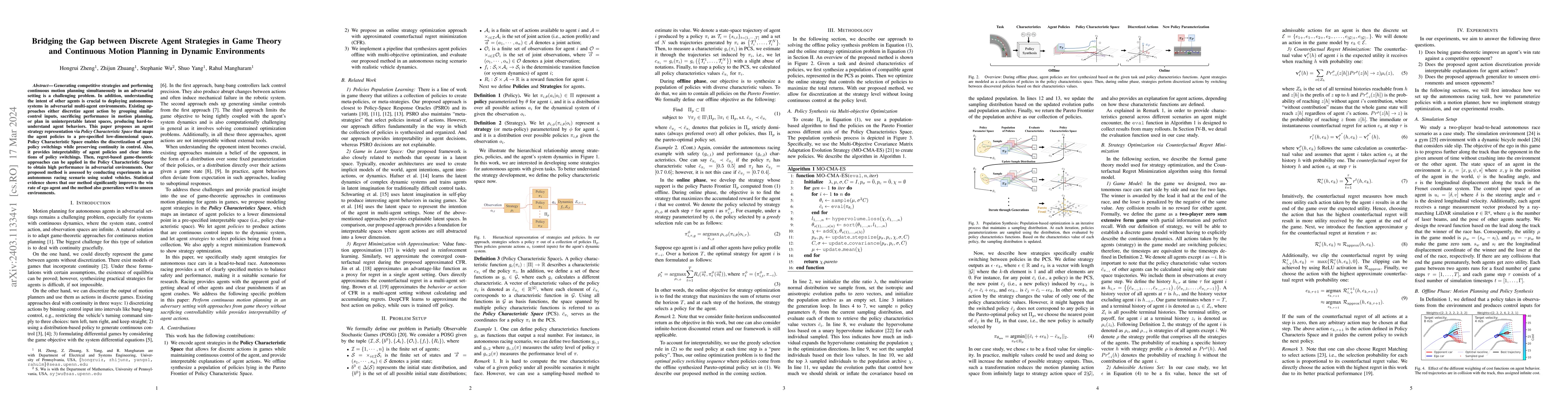 Thumbnail for Bridging the Gap between Discrete Agent Strategies in Game Theory and
  Continuous Motion Planning in Dynamic Environments
