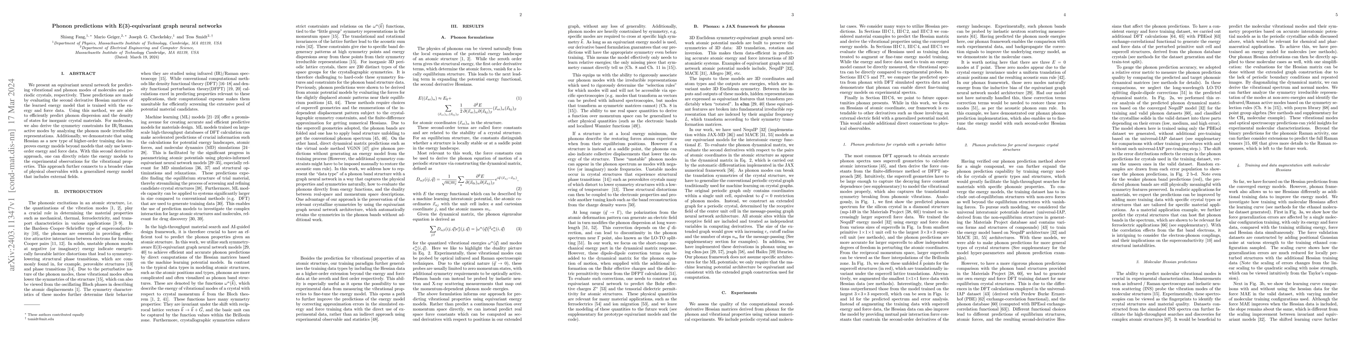 Thumbnail for Phonon predictions with E(3)-equivariant graph neural networks