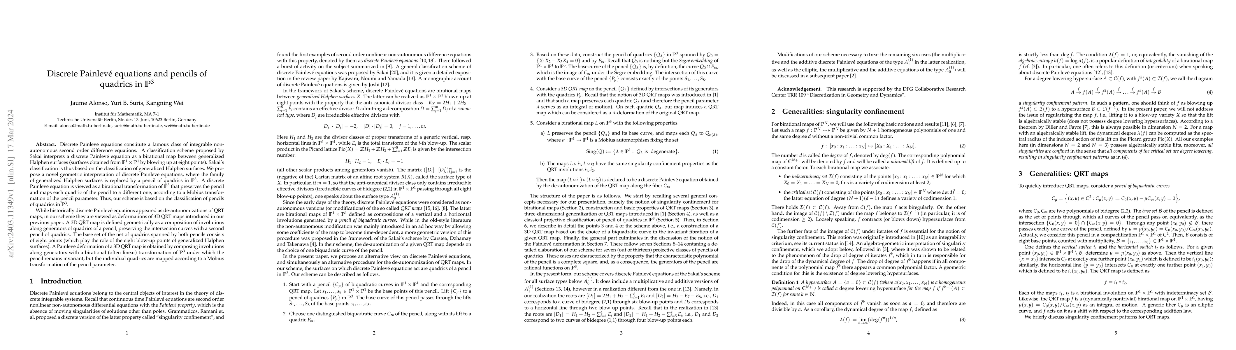Thumbnail for Discrete Painlev\'e equations and pencils of quadrics in $\mathbb P^3$