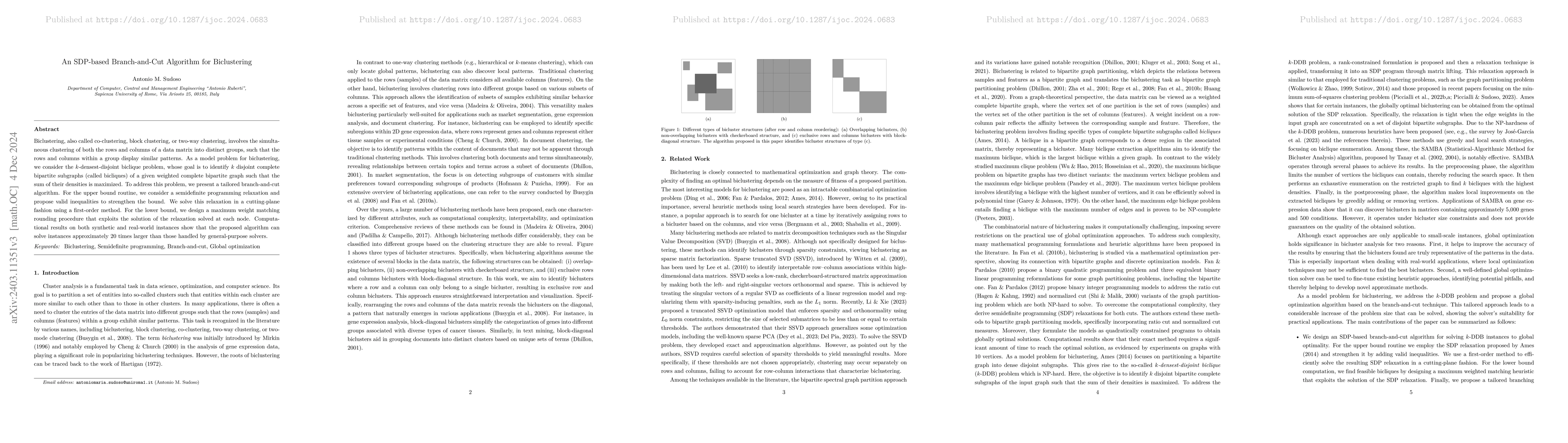 Thumbnail for An SDP-based Branch-and-Cut Algorithm for Biclustering