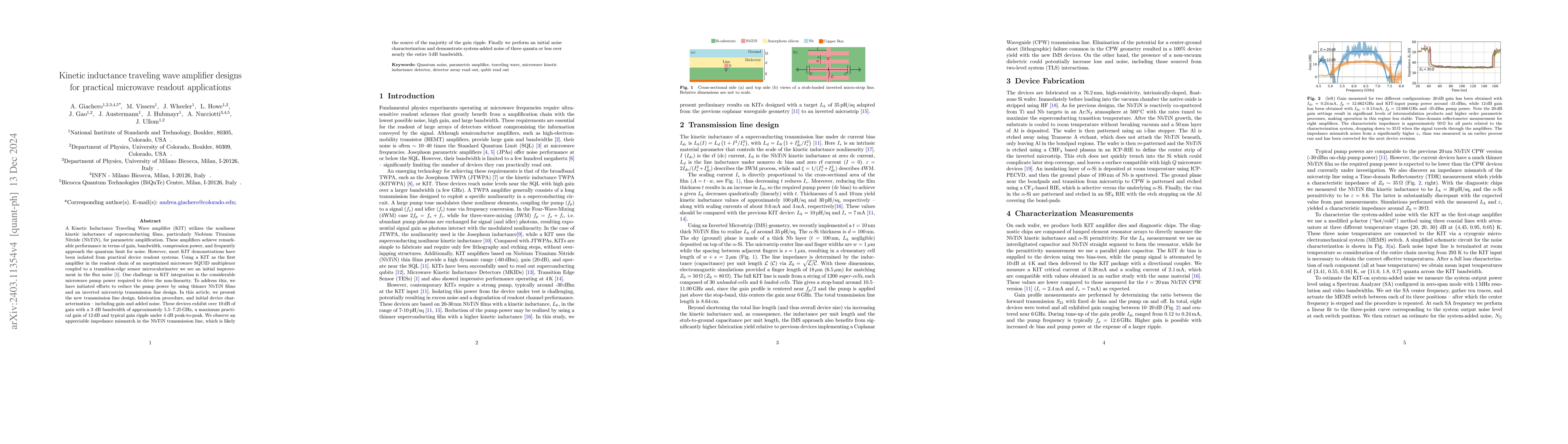 Thumbnail for Kinetic inductance traveling wave amplifier designs for practical
  microwave readout applications