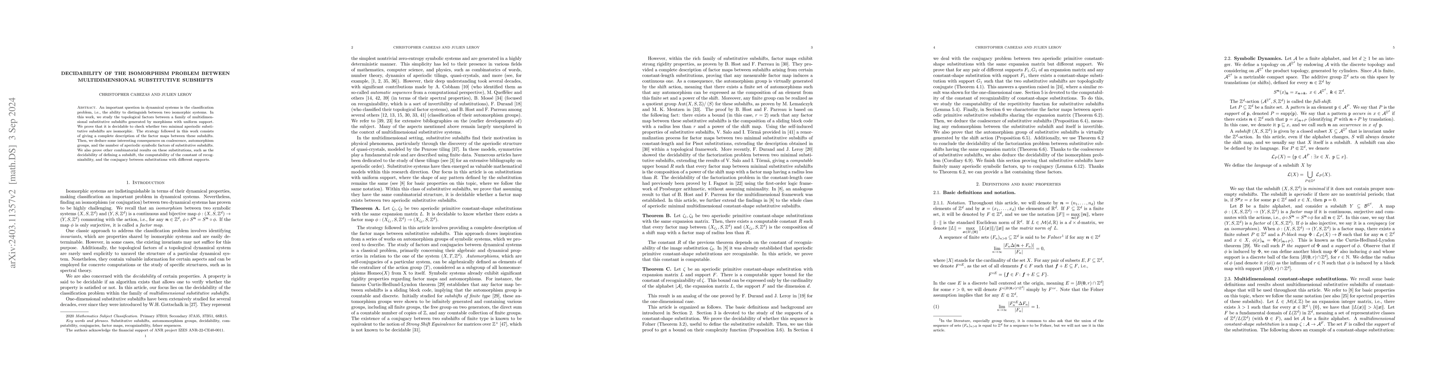 Thumbnail for Decidability of the isomorphism problem between multidimensional
  substitutive subshifts