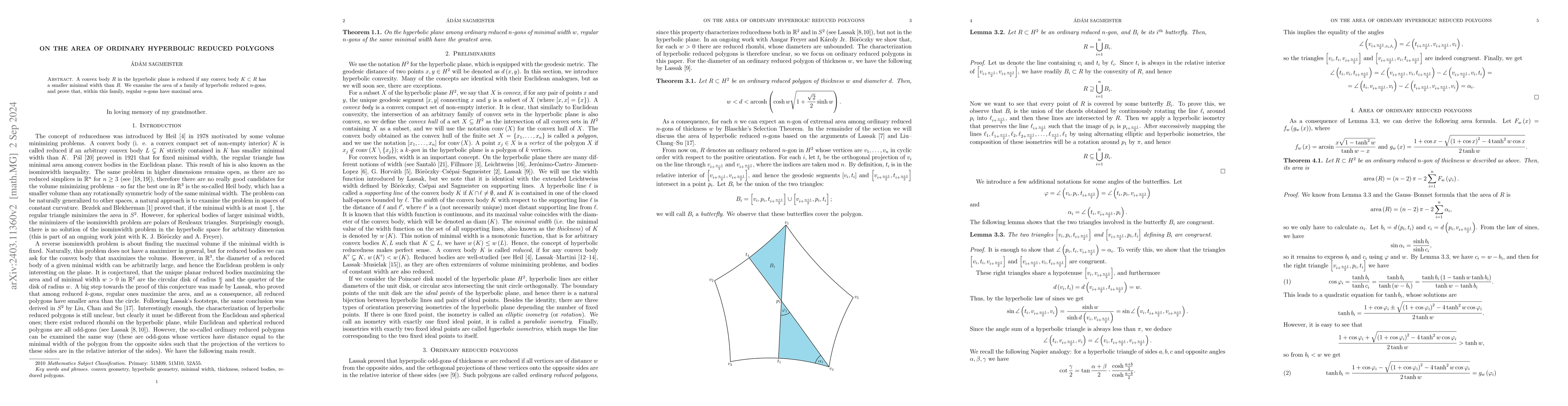 Thumbnail for On the area of ordinary hyperbolic reduced polygons