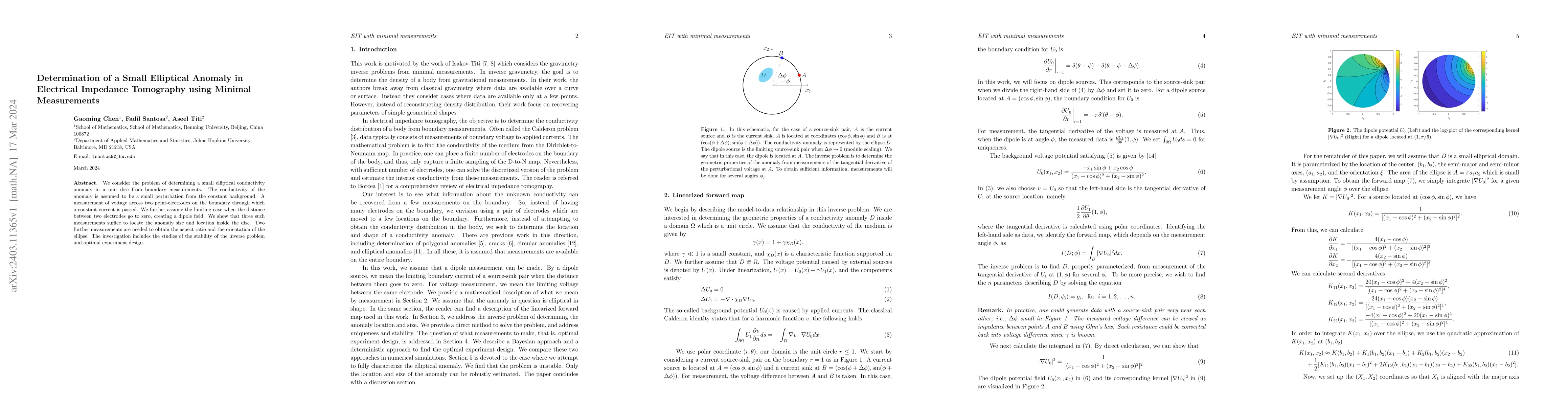 Thumbnail for Determination of a Small Elliptical Anomaly in Electrical Impedance
  Tomography using Minimal Measurements