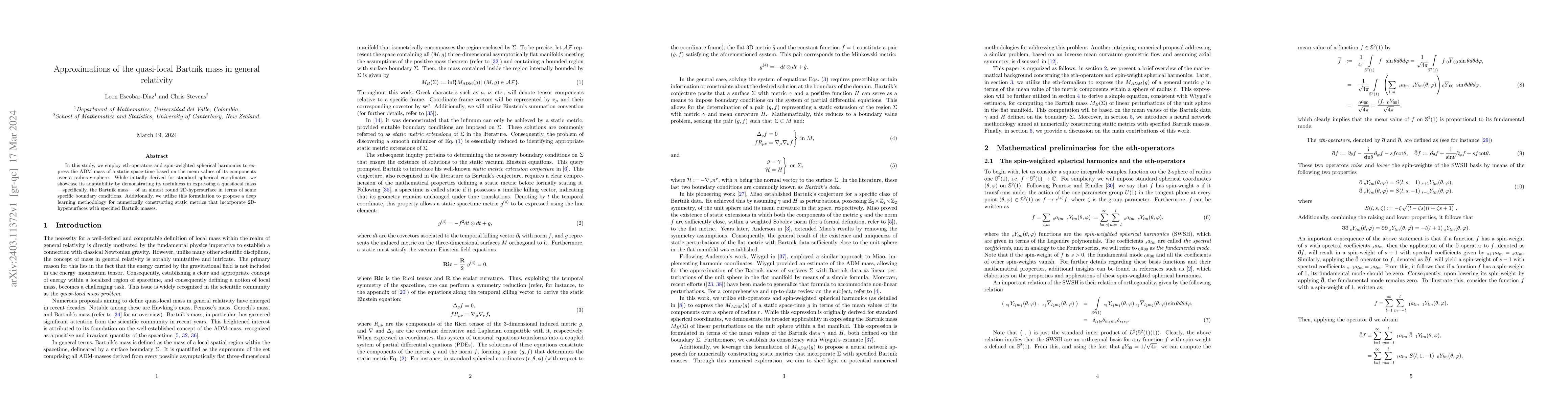 Thumbnail for Approximations of the quasi-local Bartnik mass in general relativity