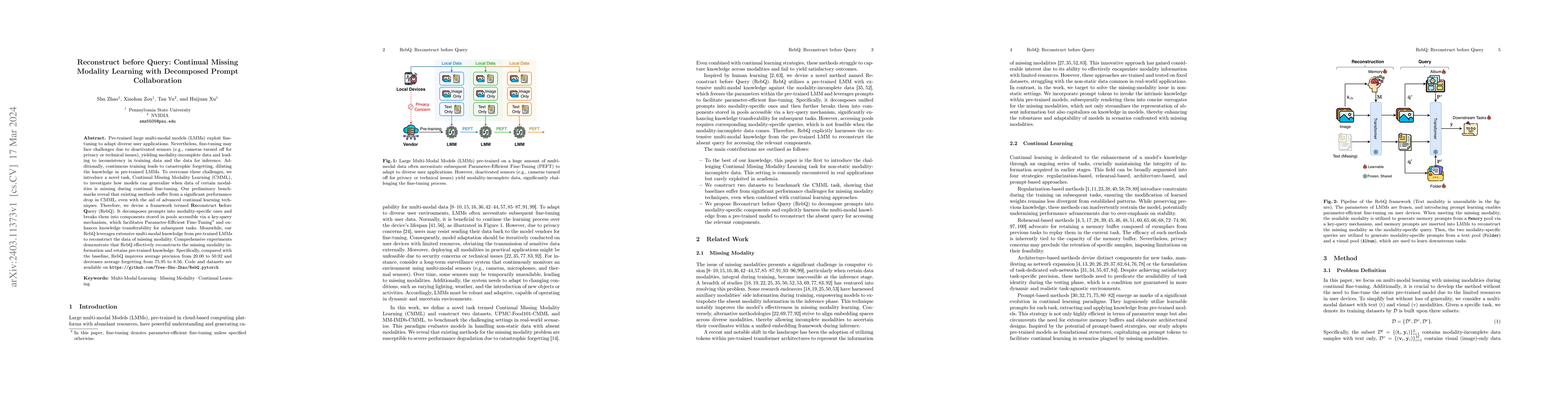 Thumbnail for Reconstruct before Query: Continual Missing Modality Learning with
  Decomposed Prompt Collaboration