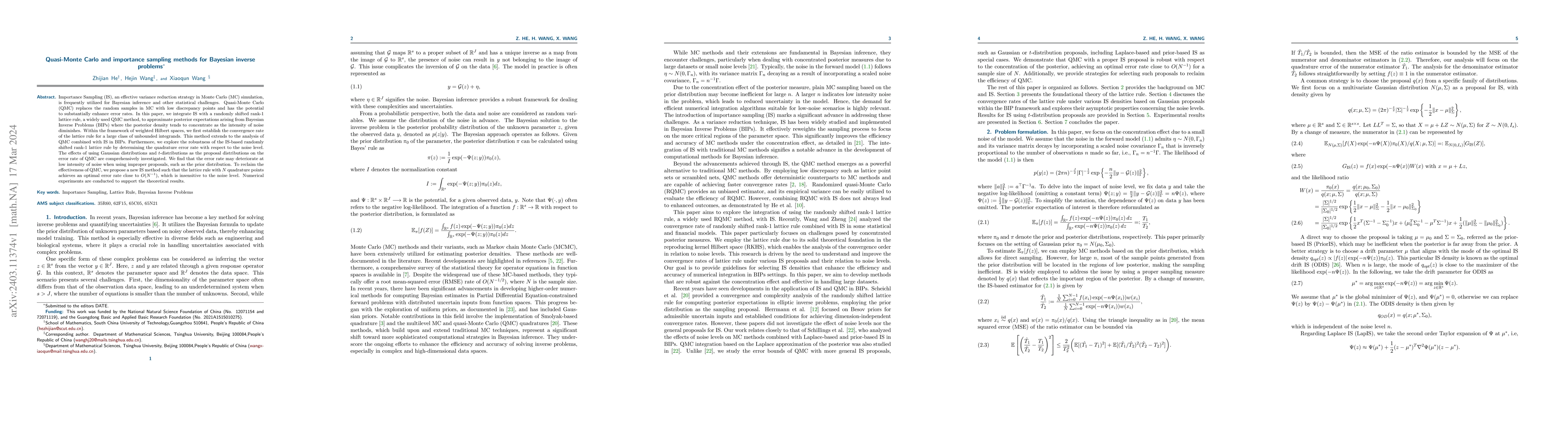 Thumbnail for Quasi-Monte Carlo and importance sampling methods for Bayesian inverse
  problems