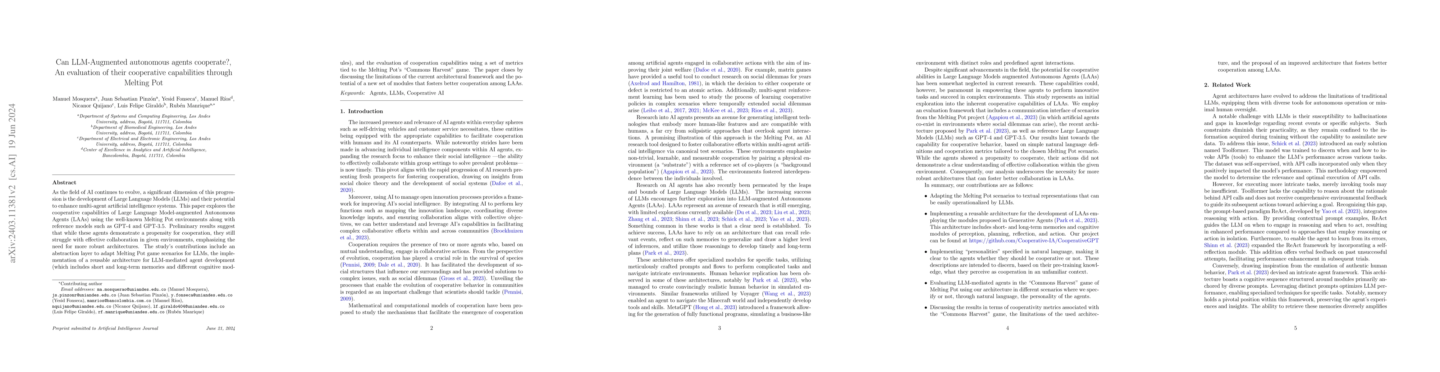 Thumbnail for Can LLM-Augmented autonomous agents cooperate?, An evaluation of their
  cooperative capabilities through Melting Pot