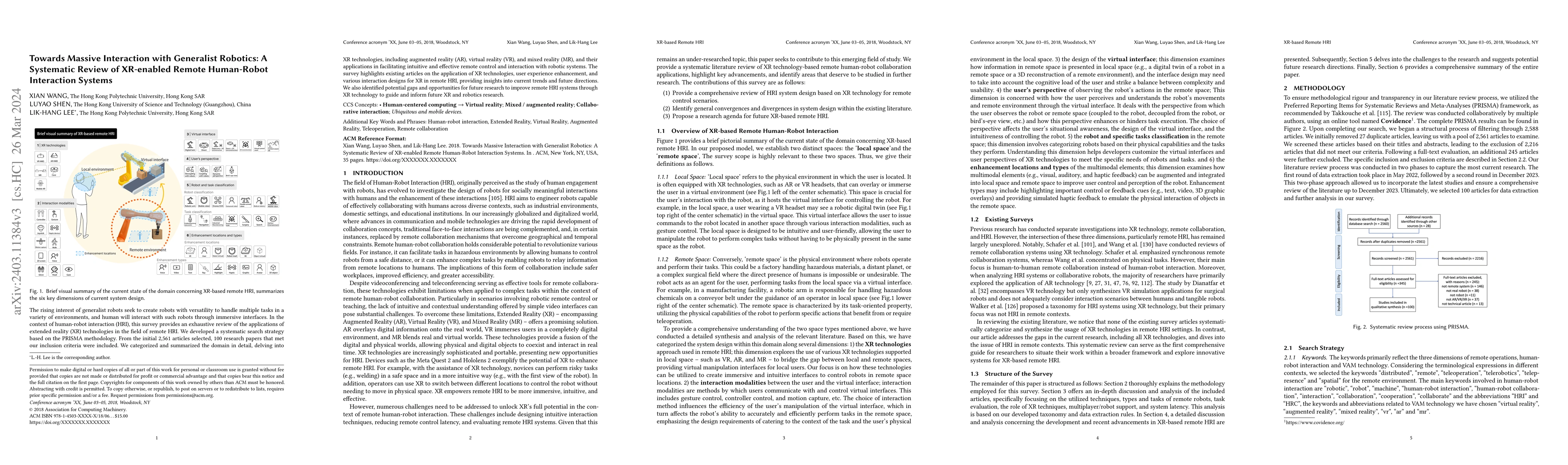 Thumbnail for Towards Massive Interaction with Generalist Robotics: A Systematic
  Review of XR-enabled Remote Human-Robot Interaction Systems