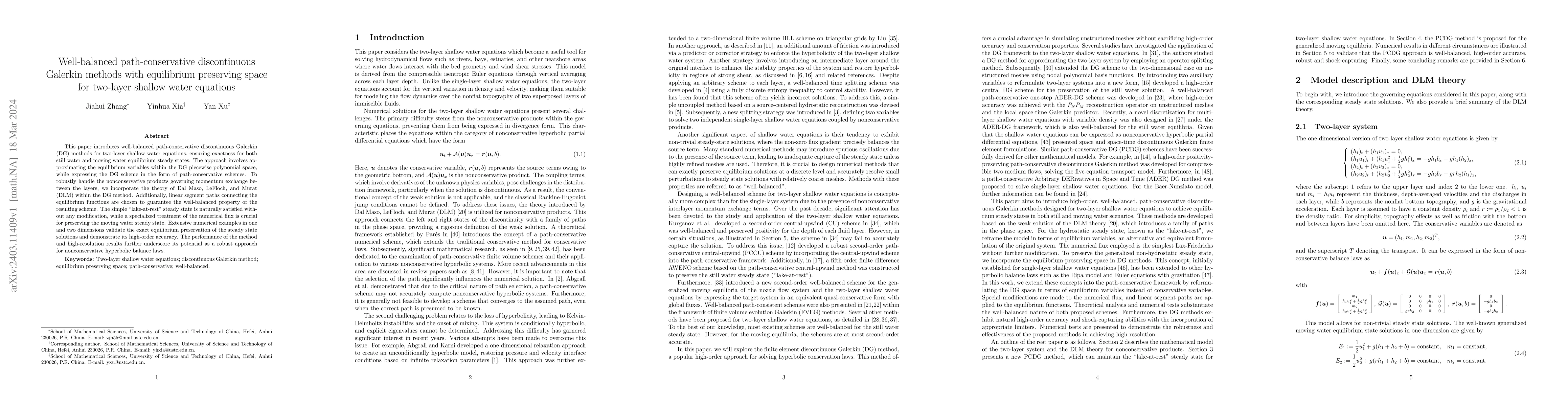 Thumbnail for Well-balanced path-conservative discontinuous Galerkin methods with
  equilibrium preserving space for two-layer shallow water equations