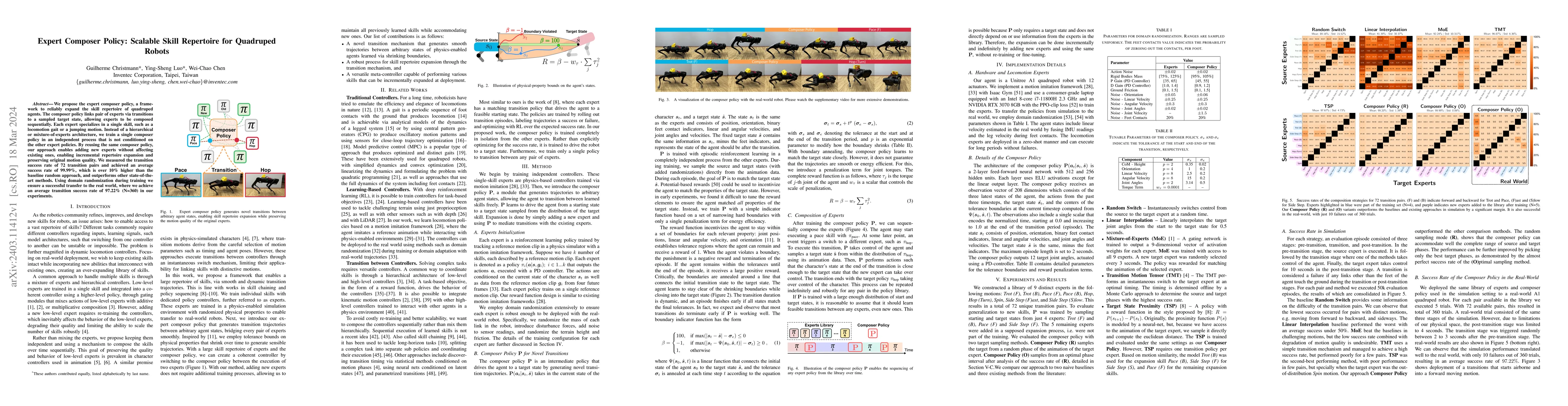 Thumbnail for Expert Composer Policy: Scalable Skill Repertoire for Quadruped Robots