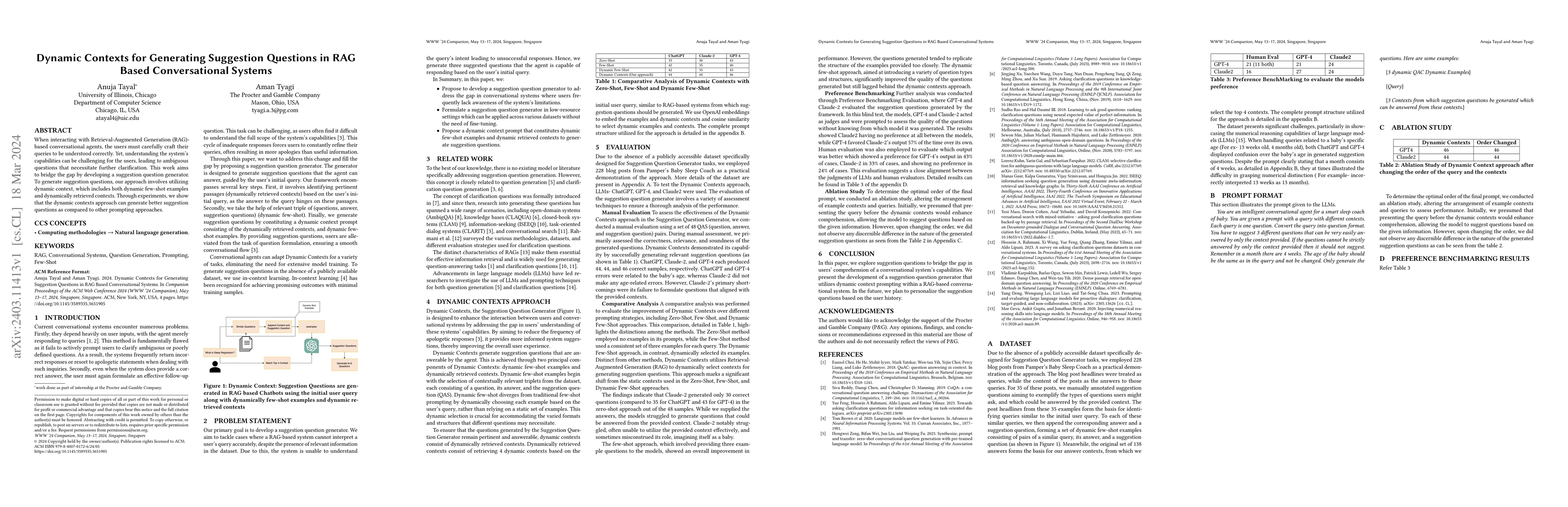 Thumbnail for Dynamic Contexts for Generating Suggestion Questions in RAG Based
  Conversational Systems