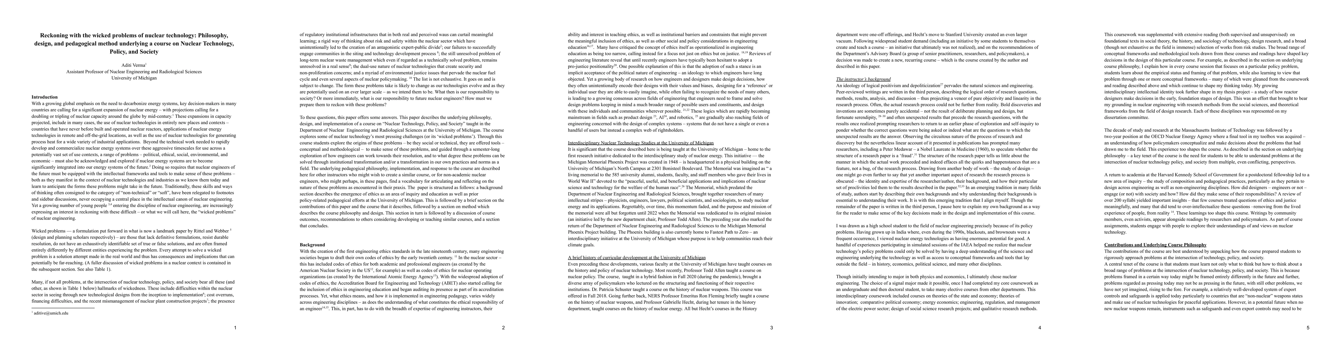 Thumbnail for Reckoning with the wicked problems of nuclear technology: Philosophy,
  design, and pedagogical method underlying a course on Nuclear Technology,
  Policy, and Society