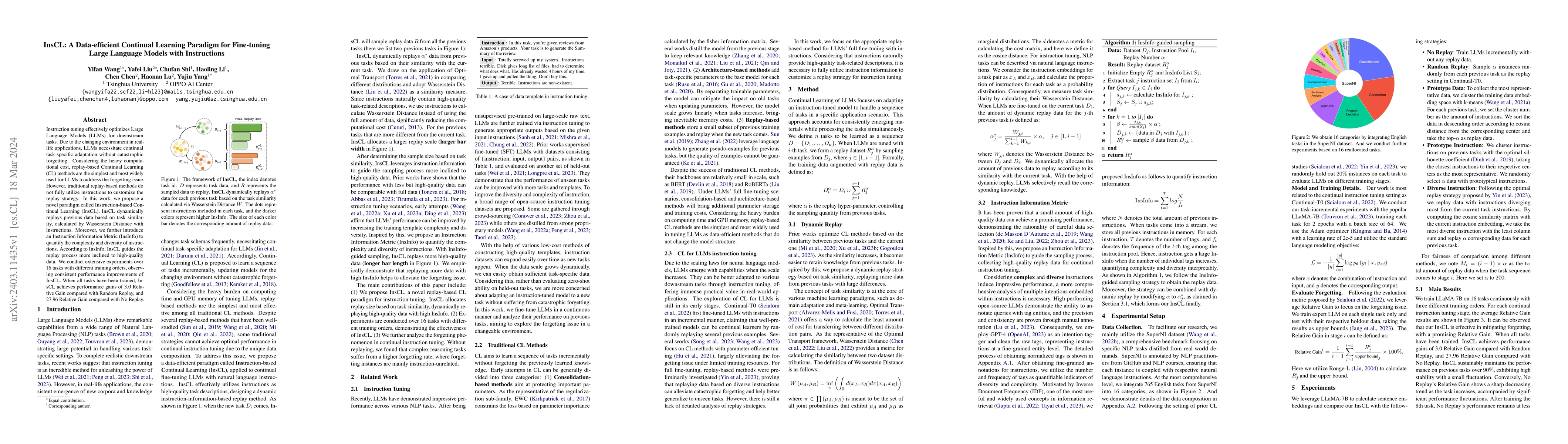 Thumbnail for InsCL: A Data-efficient Continual Learning Paradigm for Fine-tuning
  Large Language Models with Instructions