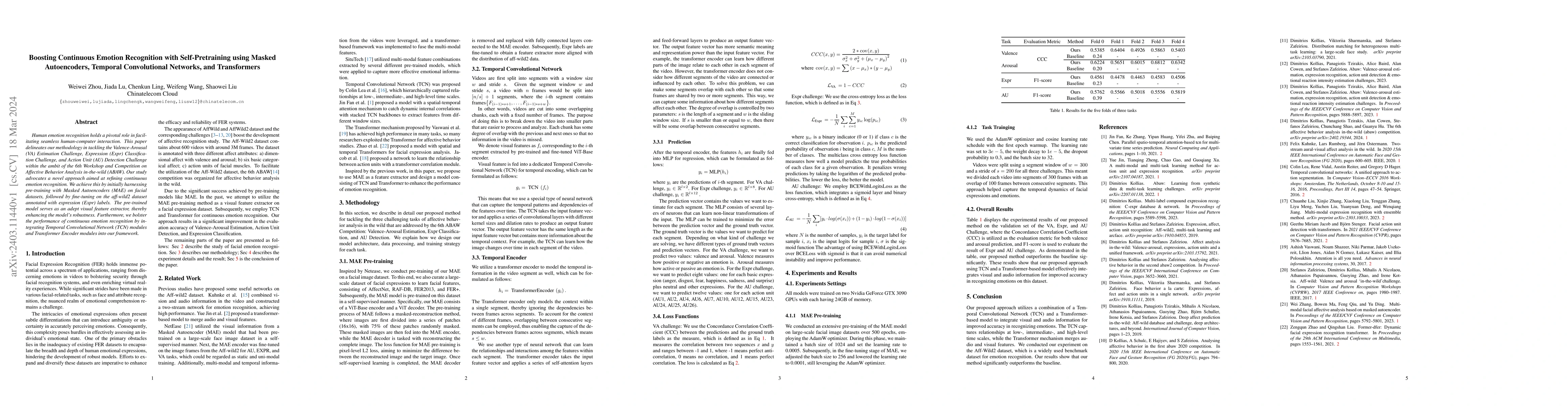 Thumbnail for Boosting Continuous Emotion Recognition with Self-Pretraining using
  Masked Autoencoders, Temporal Convolutional Networks, and Transformers