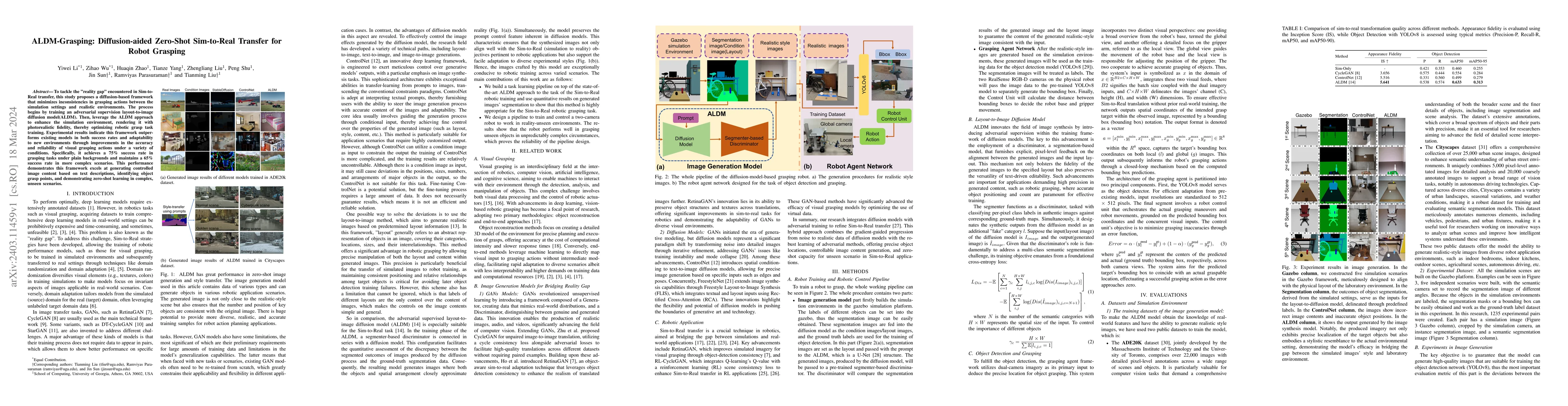 Thumbnail for ALDM-Grasping: Diffusion-aided Zero-Shot Sim-to-Real Transfer for Robot
  Grasping