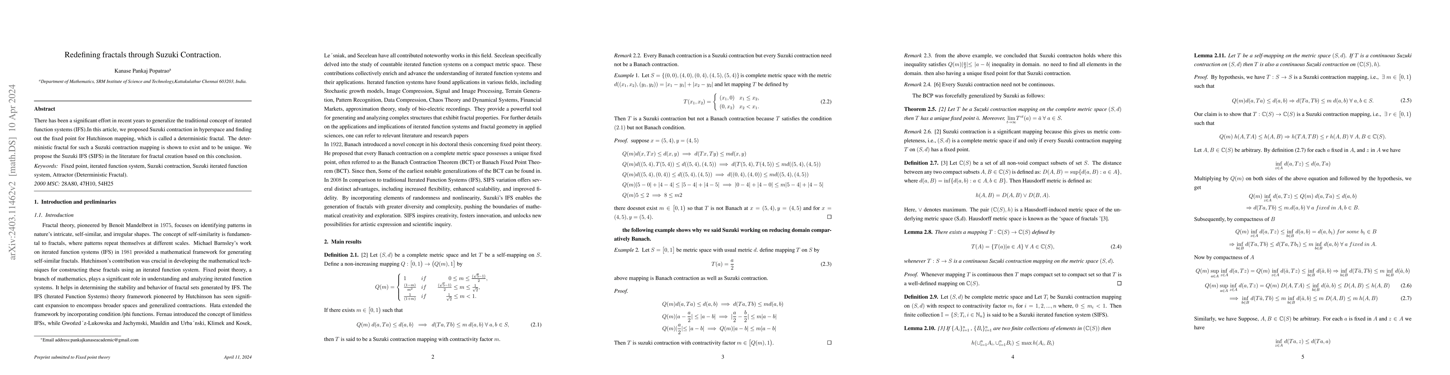 Thumbnail for Redefining fractals by Suzuki contraction