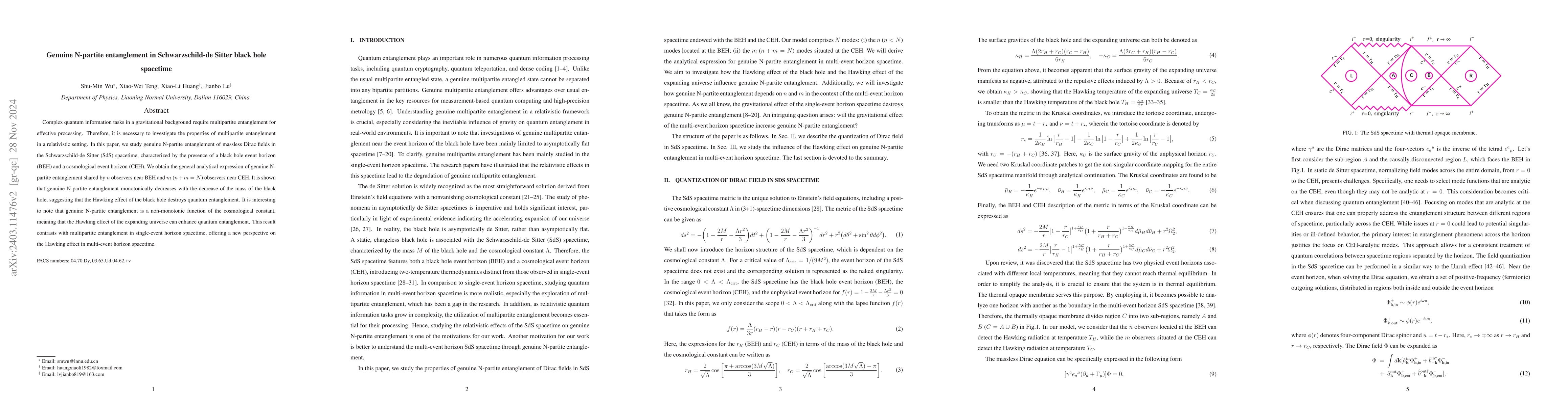 Thumbnail for Genuine N-partite entanglement in Schwarzschild-de Sitter black hole
  spacetime